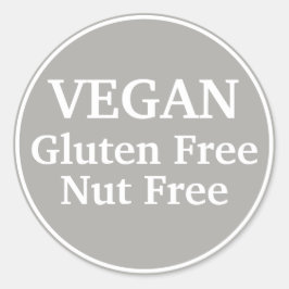 Pegatina Redonda Vegan. Gluten Free. Sin nueces. Gris. Personalizad