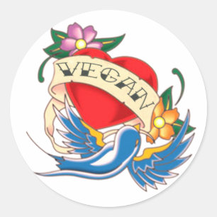 Pegatina Redonda Vegan Heart Tattoo