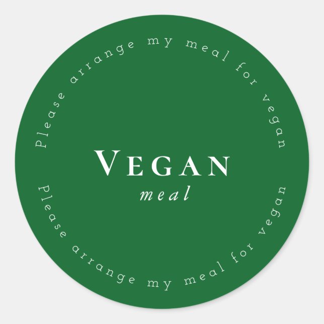 Pegatina Redonda Vegan meal Request Sticker, Dark-Green, White (Anverso)