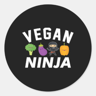 Pegatina Redonda Vegan Ninja Ethical Pro Vegan Kawaii Veggie Brocco