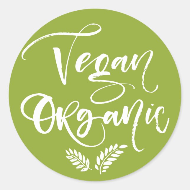 Pegatina Redonda Vegan Organic Rustic Moderne Calligraphy Green (Anverso)