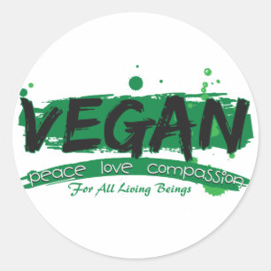 Pegatina Redonda Vegan Peace Love Compasión