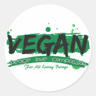 Pegatina Redonda Vegan Peace Love Compasión