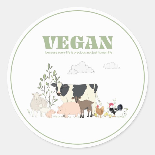 Pegatina Redonda Vegan por los animales (Anverso)