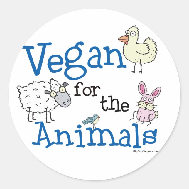 Pegatina Redonda Vegan por los animales (Anverso)