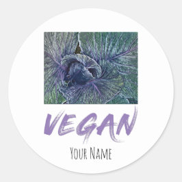 Pegatina Redonda Vegan Red Cabbage Vintage