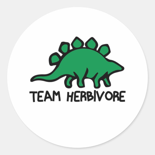 Pegatina Redonda Vegan Team Herbivore Cute y Funny Dinosaur (Anverso)
