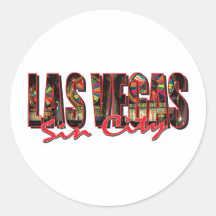 Pegatina Redonda VEGAS-WORD-and-Sin-City