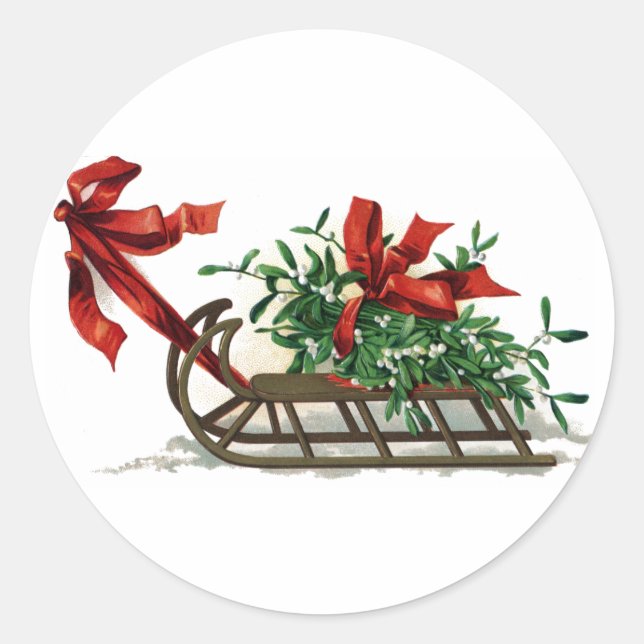 Pegatina Redonda Vegetación con manto de Mistletoe atado en cinta r (Anverso)