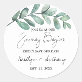 Pegatina Redonda Vegetación de color de agua botánica Eucalyptus Cl