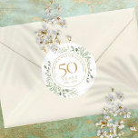 Pegatina Redonda Vegetación de color de agua suave 50 años<br><div class="desc">Con una delicada vegetación de color agua suave en el campo,  este diseño botánico del 50 aniversario de la moda puede ser personalizado con su información especial del cincuentenario en un elegante texto dorado. Diseñado por Thisisnotme©</div>