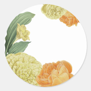 Pegatina Redonda vegetación de flores amarillas naranjas
