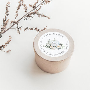 Pegatina Redonda Vegetación de la Calabaza Blanca de Otoño Monogram