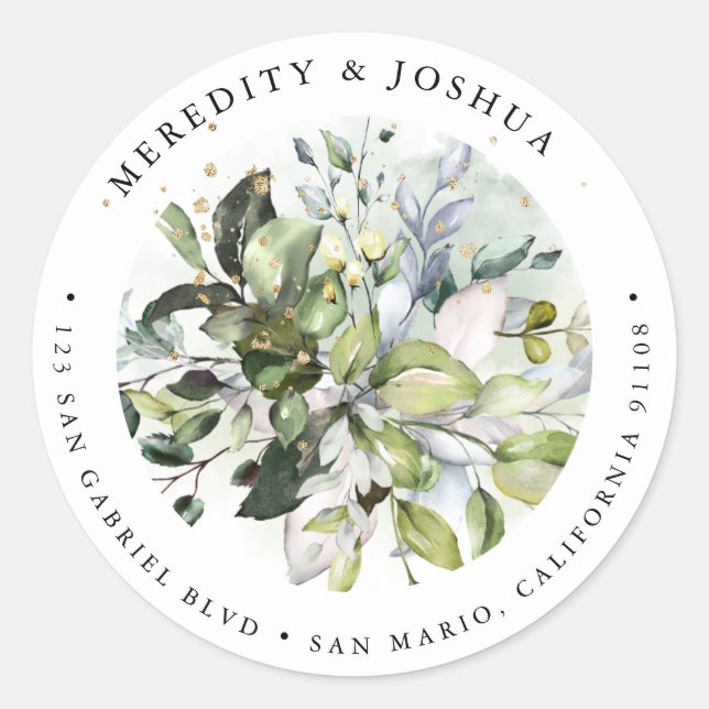 Pegatina Redonda Vegetación de PixDezines, follaje de Plata Verde S (Anverso)