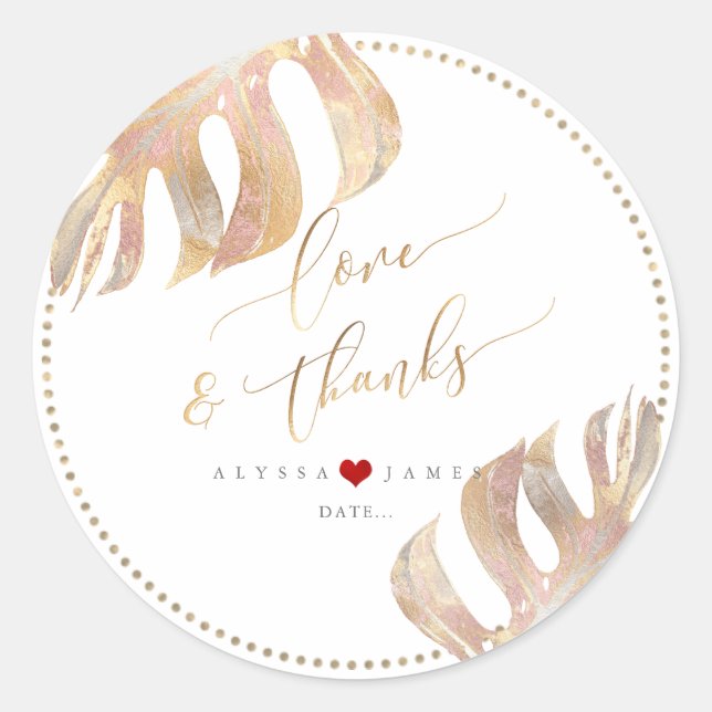 Pegatina Redonda Vegetación PixDezines, Monstera Metálica Faux (Anverso)