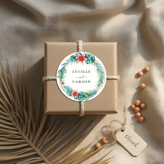 Pegatina Redonda Vegetación tropical Wreath Boda botánica de jardín (Subido por el creador)