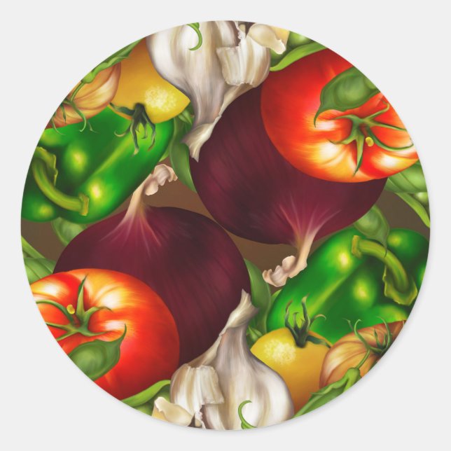 Pegatina Redonda Vegetales y hierbas Alimentos ecológicos para la v (Anverso)