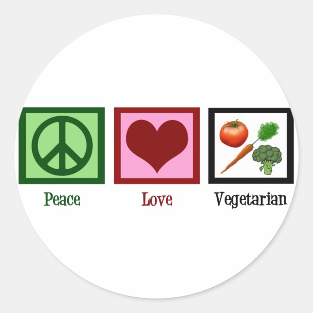 Pegatina Redonda Vegetariano del amor de la paz (Anverso)