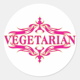 Pegatina Redonda Vegetariano rosa