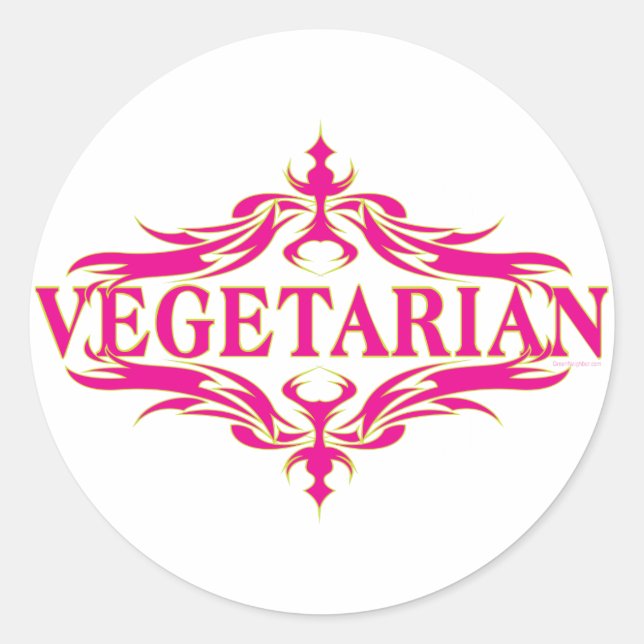 Pegatina Redonda Vegetariano rosa (Anverso)