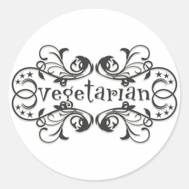 Pegatina Redonda Vegetariano Vintage (Anverso)