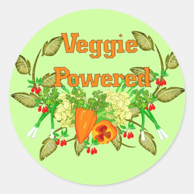 Pegatina Redonda Veggie Powered (Anverso)