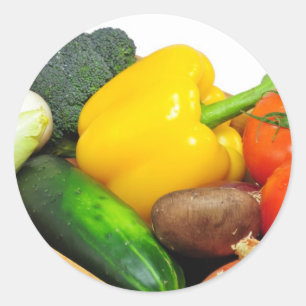 Pegatina Redonda Vegtables en cesta de A