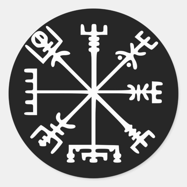 Pegatina Redonda Vegvísir (brújula vikina) (Anverso)