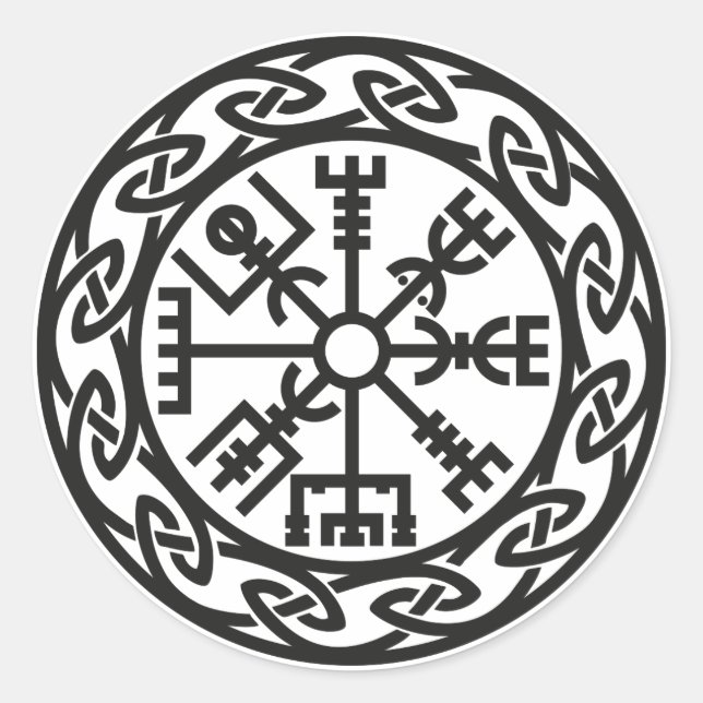Pegatina Redonda Vegvísir, Islandia, el encanto del viajero, la pro (Anverso)