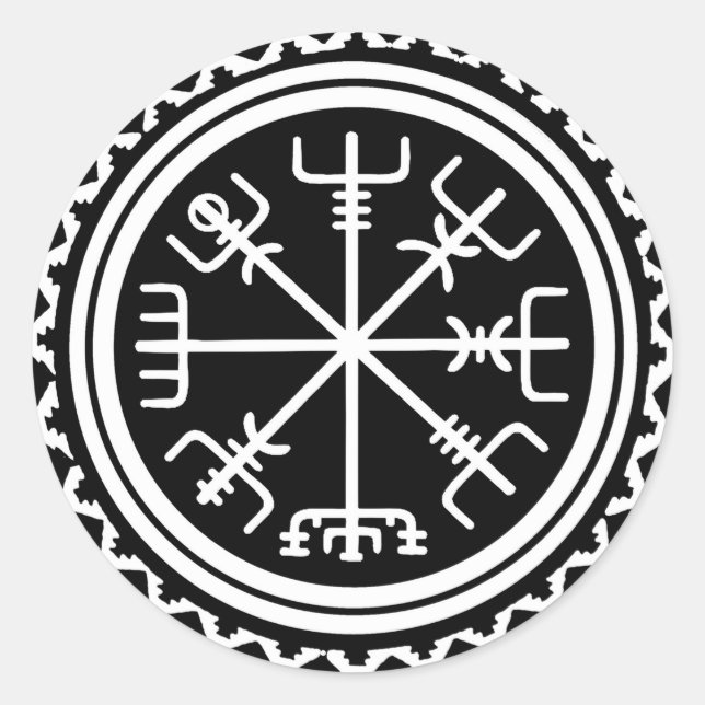 Pegatina Redonda Vegvisir la brújula náutica (Anverso)