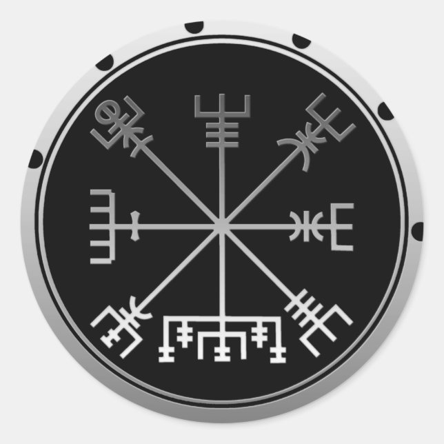 Pegatina Redonda Vegvisir Viking Compass (Anverso)