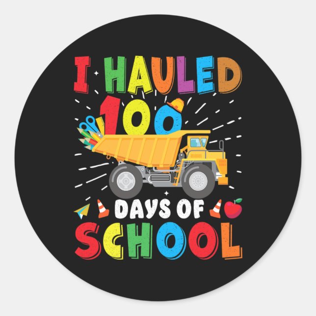 Pegatina Redonda Vehículo 100 Días De Camión De Volquete Escolar (Anverso)