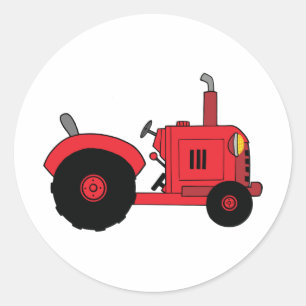 Pegatina Redonda Vehículo Tractor Rojo de Granja