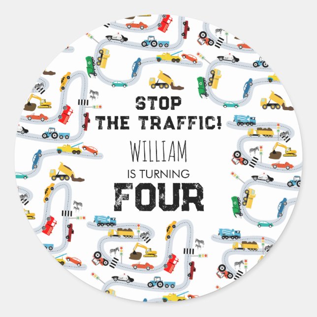 Pegatina Redonda Vehículos de transporte Carros Parar Tráfico Cumpl (Anverso)