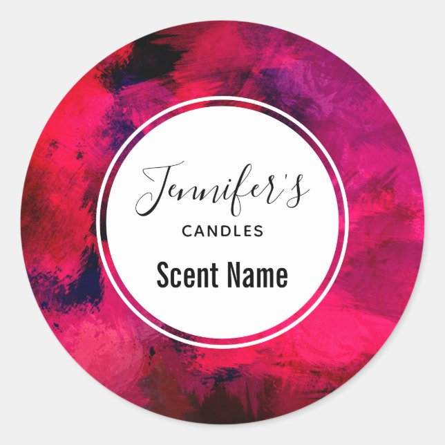 Pegatina Redonda Vela abstracta oscura roja y morada moderna (Anverso)