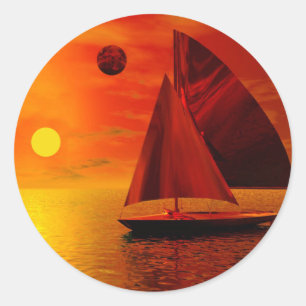Pegatina Redonda Vela al atardecer