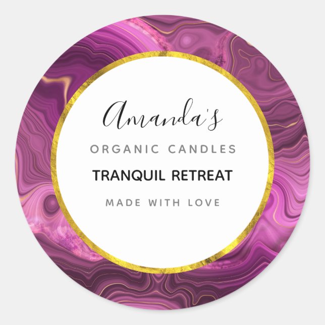 Pegatina Redonda Vela Ametista Púrpura Y Abstracta De Oro (Anverso)