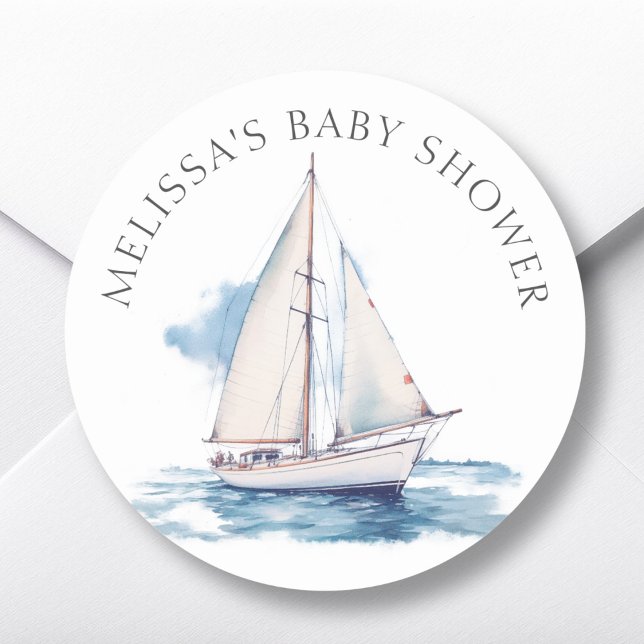 Pegatina Redonda Vela Barco Baby Shower Favor (Subido por el creador)