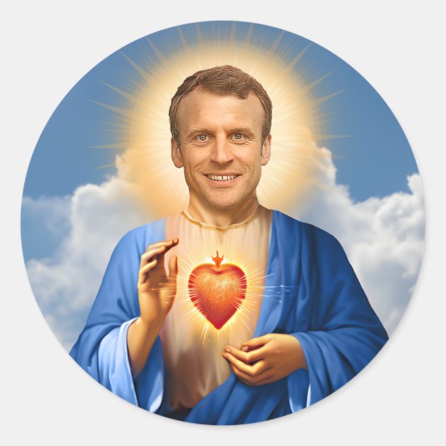 Pegatina Redonda Vela de oración de Saint Emmanuel Macron (Anverso)