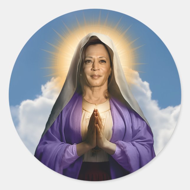 Pegatina Redonda Vela de oración de Saint Kamala Harris (Anverso)