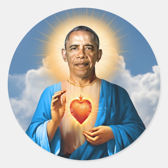Pegatina Redonda Vela de oración de San Barack Obama (Anverso)