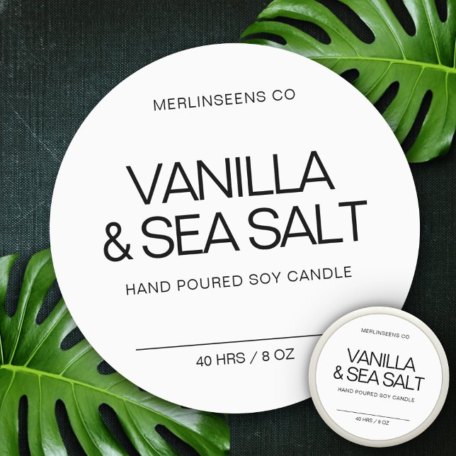 Pegatina Redonda Vela de soja casera Chic Caligrafía Blanco Clásico (Subido por el creador)