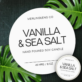 Pegatina Redonda Vela de soja casera Chic Caligrafía Clásica Blanca