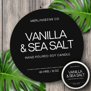 Pegatina Redonda Vela de soja casera Chic Caligrafía Clásica Negra