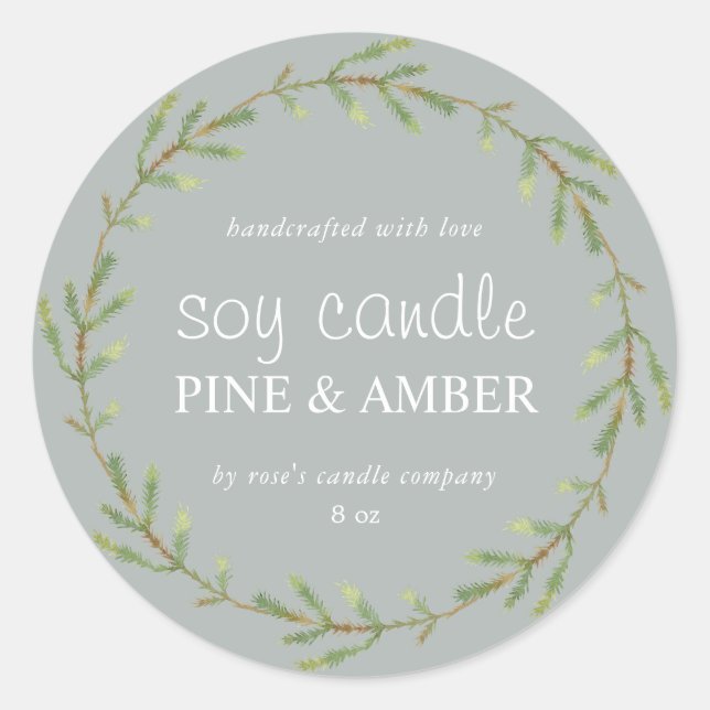 Pegatina Redonda Vela de soja casera Personalizado Gray (Anverso)