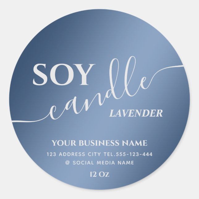 Pegatina Redonda Vela de soja con letra moderna minimalista azul (Anverso)