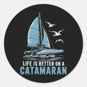 Pegatina Redonda Vela en barco Navegación en barco Marinero Vela en