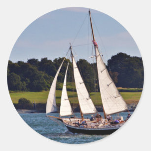 Pegatina Redonda Vela En Newport, Isla Rhode, Estados Unidos