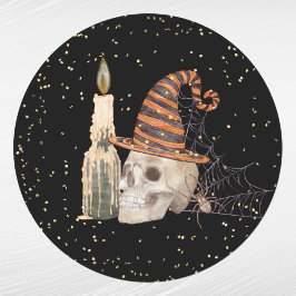Pegatina Redonda Vela web de araña de esqueleto de Halloween