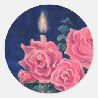 Pegatina Redonda VELA y ROSAS por SHARON SHARPE